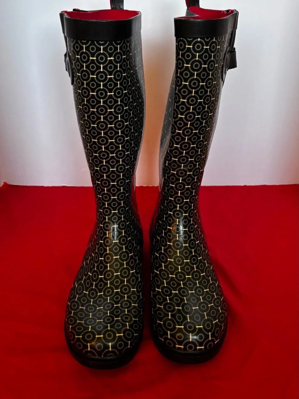 Capelli Women's Black Patterned Rain Boots with  Gray Accents
